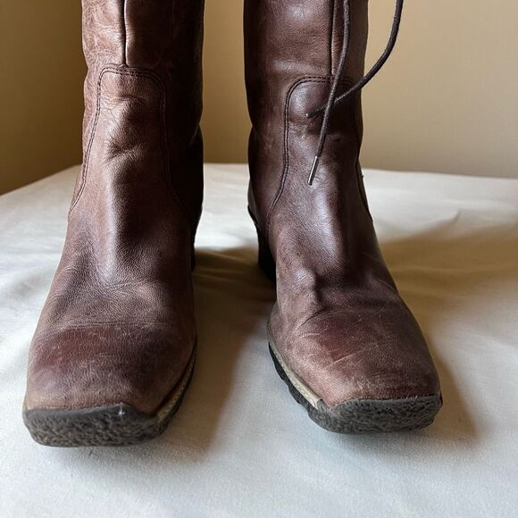 Eric Michael Two-Tone Leather Knee High Boots 39 Fur Lined Wedge Heel - Picture 2 of 10